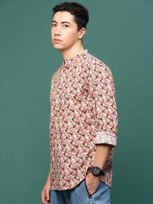 men's brown floral slim fit shirt 3