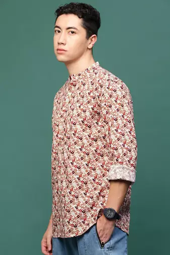 men's brown floral slim fit shirt