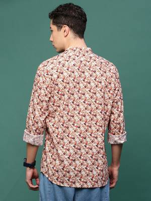 men's brown floral slim fit shirt 4
