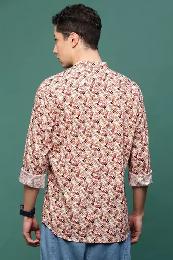 men's brown floral slim fit shirt