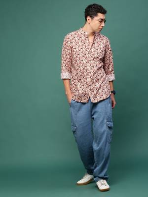 men's brown floral slim fit shirt 5