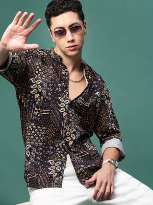 men's black ethnic motifs slim fit shirt 1