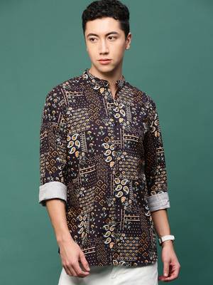 men's black ethnic motifs slim fit shirt 2