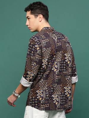 men's black ethnic motifs slim fit shirt 4