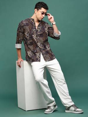 men's black ethnic motifs slim fit shirt 5