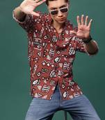 men's rust geometric slim fit shirt
