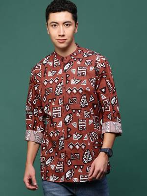 men's rust geometric slim fit shirt 2