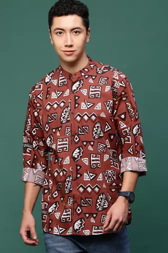 men's rust geometric slim fit shirt