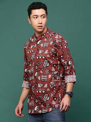 men's rust geometric slim fit shirt 3