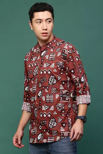 men's rust geometric slim fit shirt