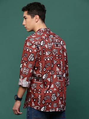 men's rust geometric slim fit shirt 4