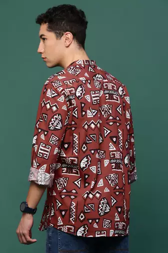 men's rust geometric slim fit shirt