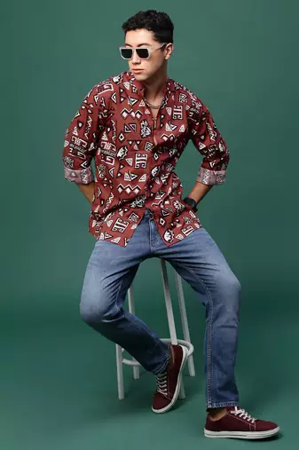 men's rust geometric slim fit shirt