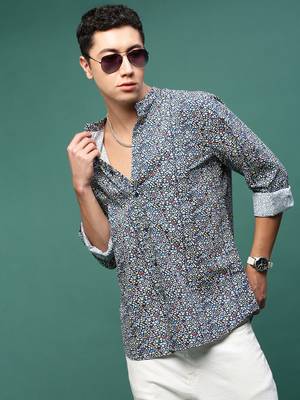 men's navy blue micro ditsy slim fit shirt 1