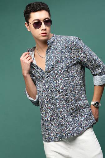 men's navy blue micro ditsy slim fit shirt
