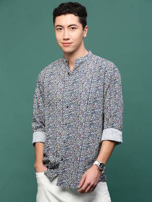 men's navy blue micro ditsy slim fit shirt 2