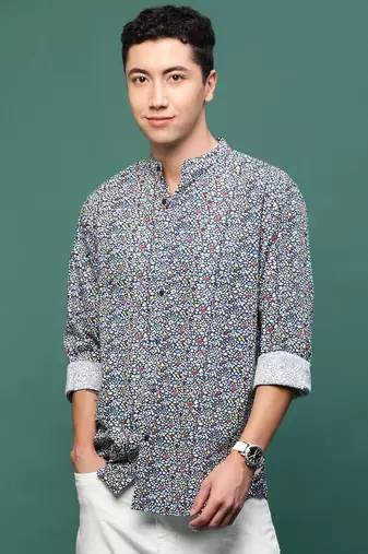 men's navy blue micro ditsy slim fit shirt