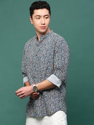 men's navy blue micro ditsy slim fit shirt 3
