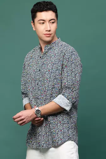 men's navy blue micro ditsy slim fit shirt