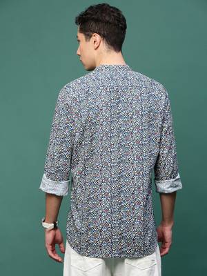 men's navy blue micro ditsy slim fit shirt 4