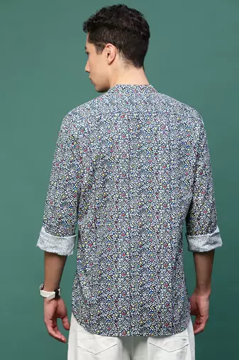 men's navy blue micro ditsy slim fit shirt