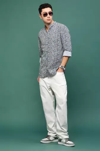 men's navy blue micro ditsy slim fit shirt