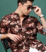 men's brown floral slim fit shirt