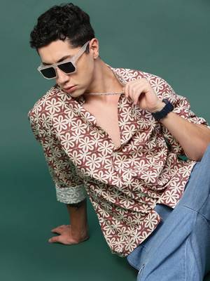 men's brown floral slim fit shirt 1