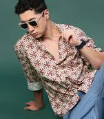 men's brown floral slim fit shirt