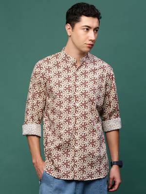 men's brown floral slim fit shirt 2