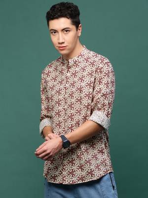 men's brown floral slim fit shirt 3