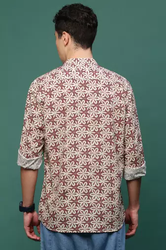 men's brown floral slim fit shirt