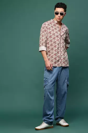 men's brown floral slim fit shirt