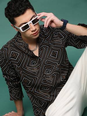 men's black geometric slim fit shirt 1