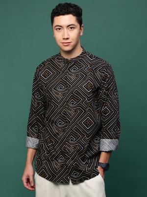men's black geometric slim fit shirt 2