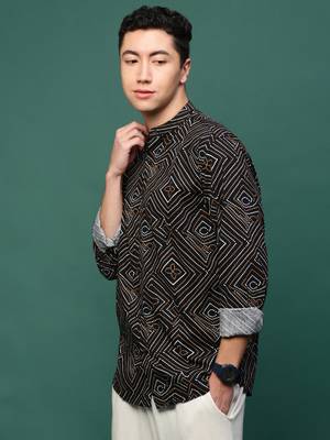 men's black geometric slim fit shirt 3