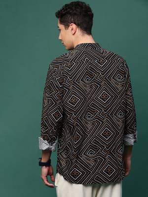 men's black geometric slim fit shirt 4