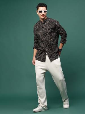 men's black geometric slim fit shirt 5