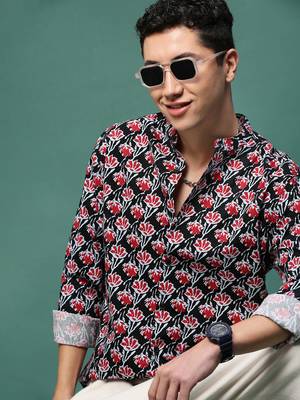 men's black floral slim fit shirt 1