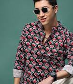 men's black floral slim fit shirt