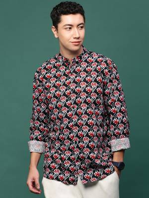 men's black floral slim fit shirt 2