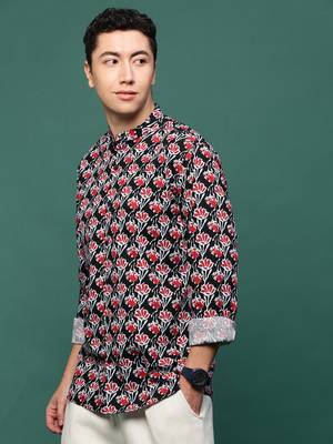 men's black floral slim fit shirt 3