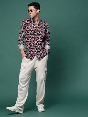 men's black floral slim fit shirt 5