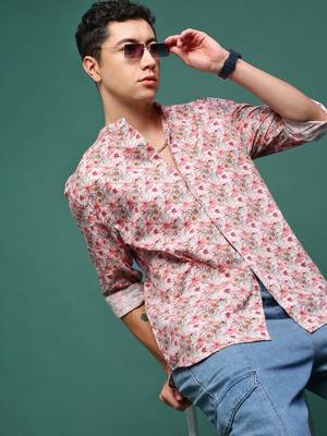 men's pink floral slim fit shirt 1