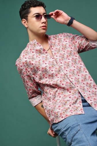 men's pink floral slim fit shirt