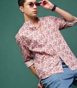 men's pink floral slim fit shirt