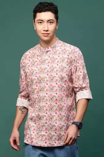 men's pink floral slim fit shirt