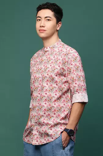 men's pink floral slim fit shirt