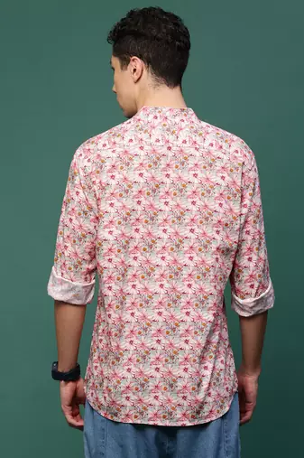 men's pink floral slim fit shirt