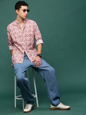 men's pink floral slim fit shirt 5